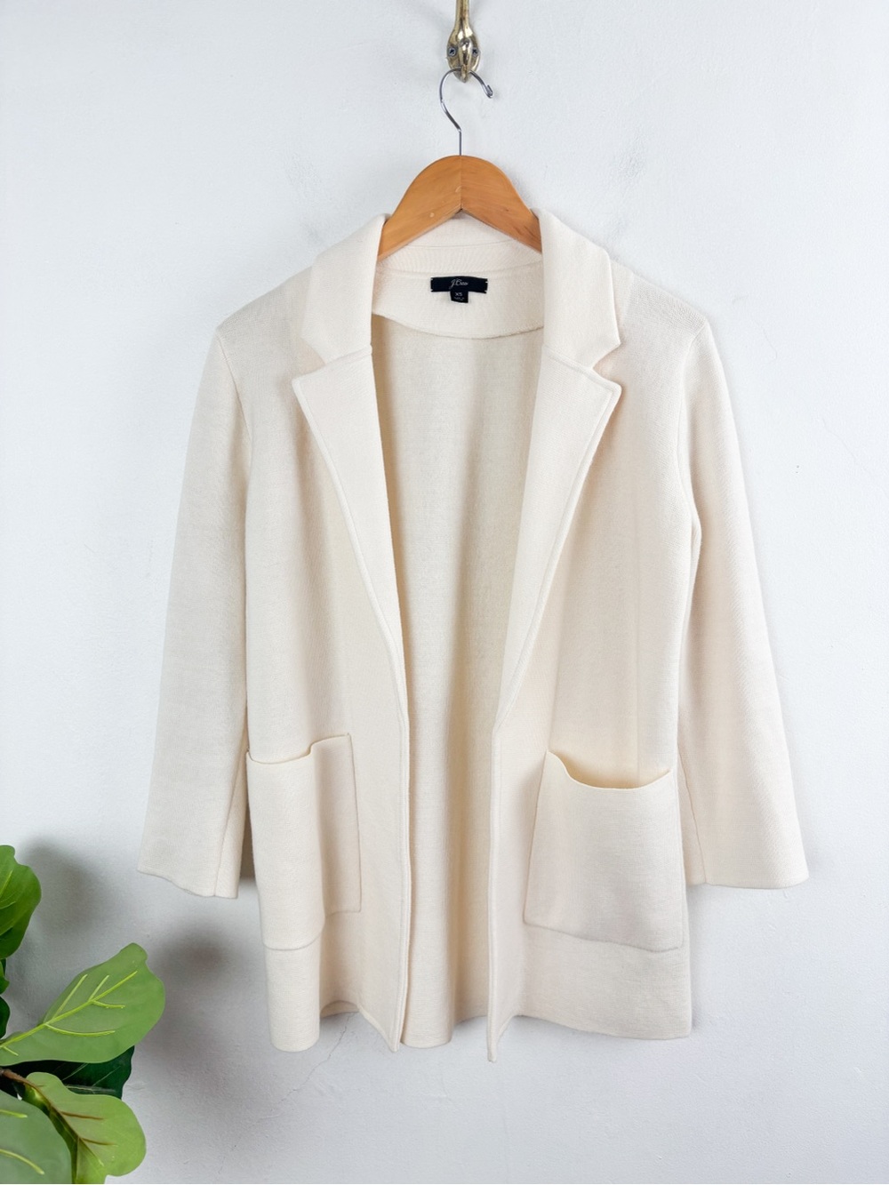 J. Crew Cream Wool Blend Knit Blazer Cardigan Sz XS